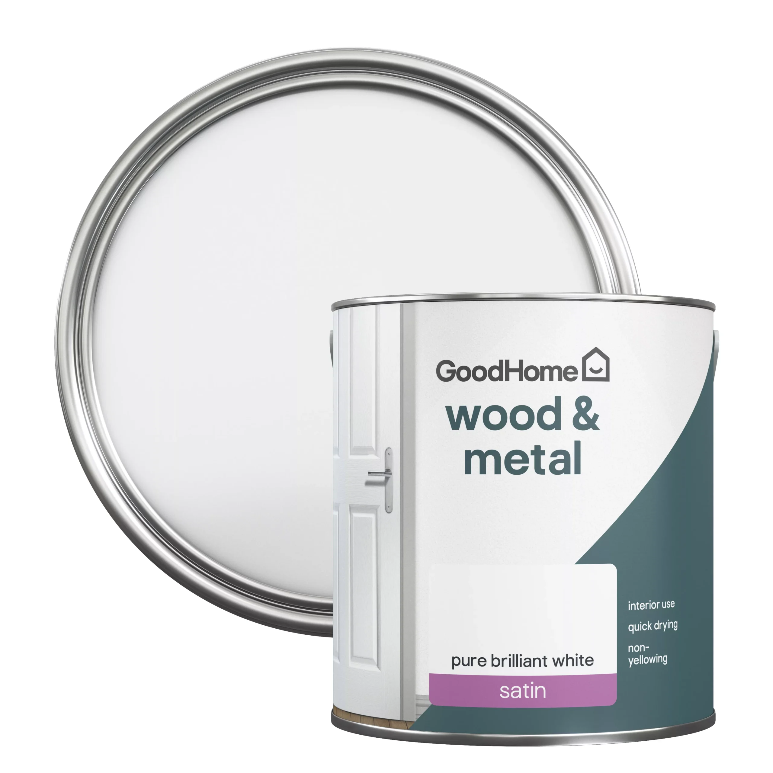 GoodHome Pure Brilliant White Satinwood Metal & Wood Paint, 2.5L 3 GoodHome Pure Brilliant White Satinwood Metal & Wood Paint, 2.5L