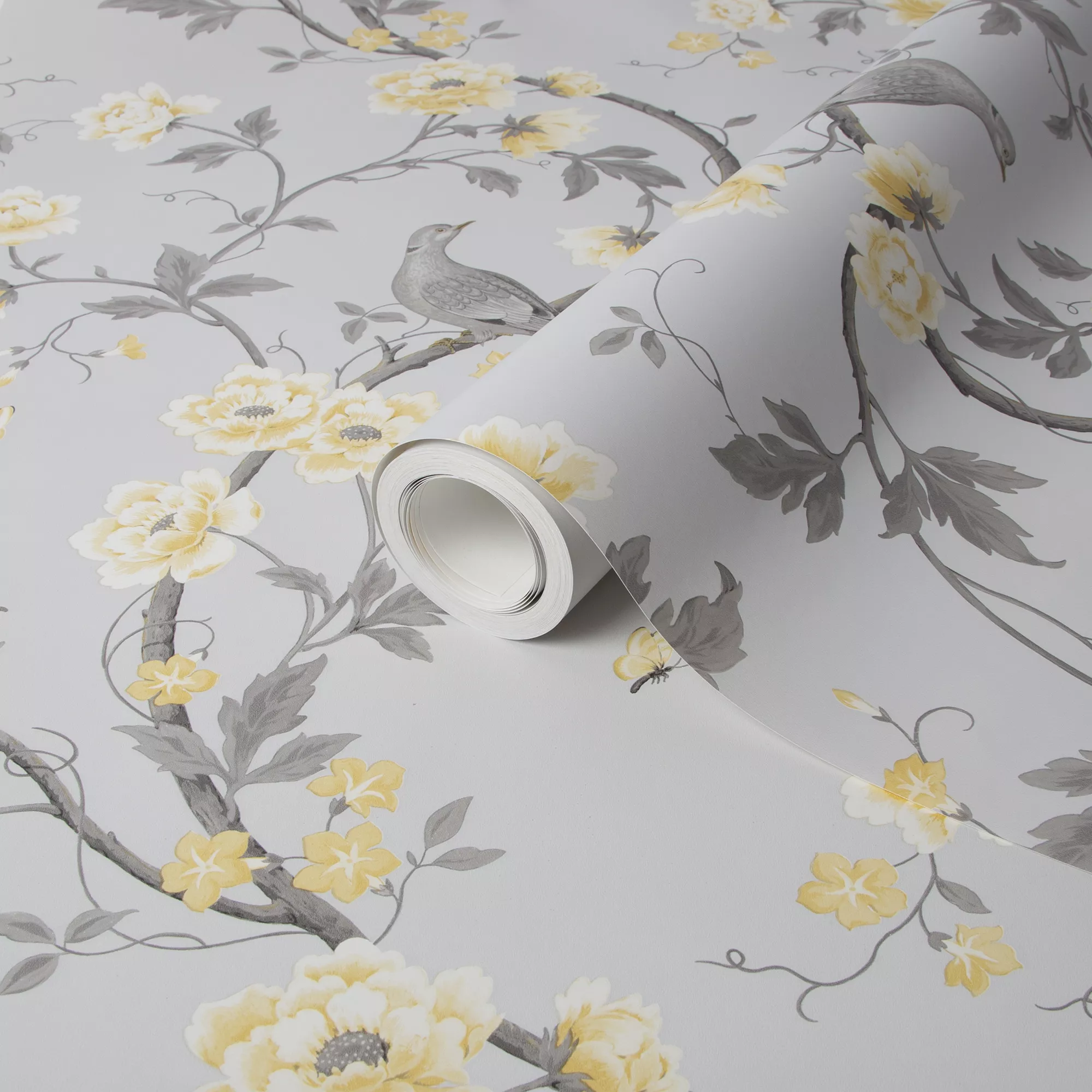 GoodHome Sandridge Grey & Yellow Floral Metallic Effect Smooth Wallpaper 3 GoodHome Sandridge Grey & Yellow Floral Metallic Effect Smooth Wallpaper
