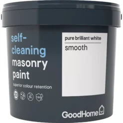 GoodHome Self-cleaning Pure Brilliant White Smooth Matt Masonry Paint, 5L -Trade Points goodhome self cleaning pure brilliant white smooth matt masonry paint 5l3663602521112 08c bq