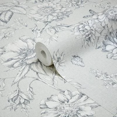 GoodHome Stanmer Beige Floral Mica Effect Textured Wallpaper 3 GoodHome Stanmer Beige Floral Mica Effect Textured Wallpaper