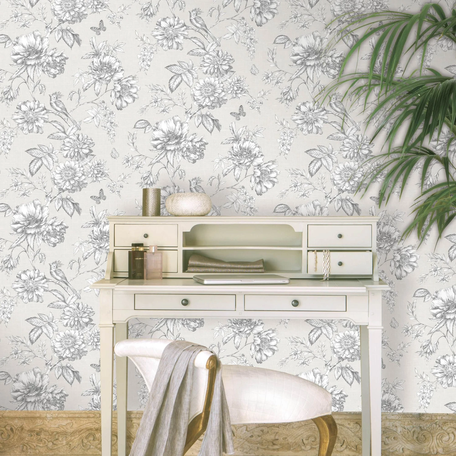 GoodHome Stanmer Beige Floral Mica Effect Textured Wallpaper 6 GoodHome Stanmer Beige Floral Mica Effect Textured Wallpaper - Image 4