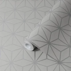 GoodHome Tattenhall Grey Geometric Metallic Effect Textured Wallpaper