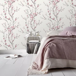 GoodHome Teff Pink Floral Textured Wallpaper -Trade Points goodhome teff pink floral textured wallpaper3663602561385 01i bq
