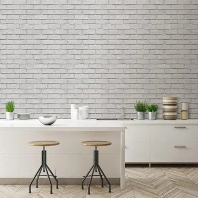 GoodHome Thedden Off White Brick Effect Textured Wallpaper 6 GoodHome Thedden Off White Brick Effect Textured Wallpaper - Image 4