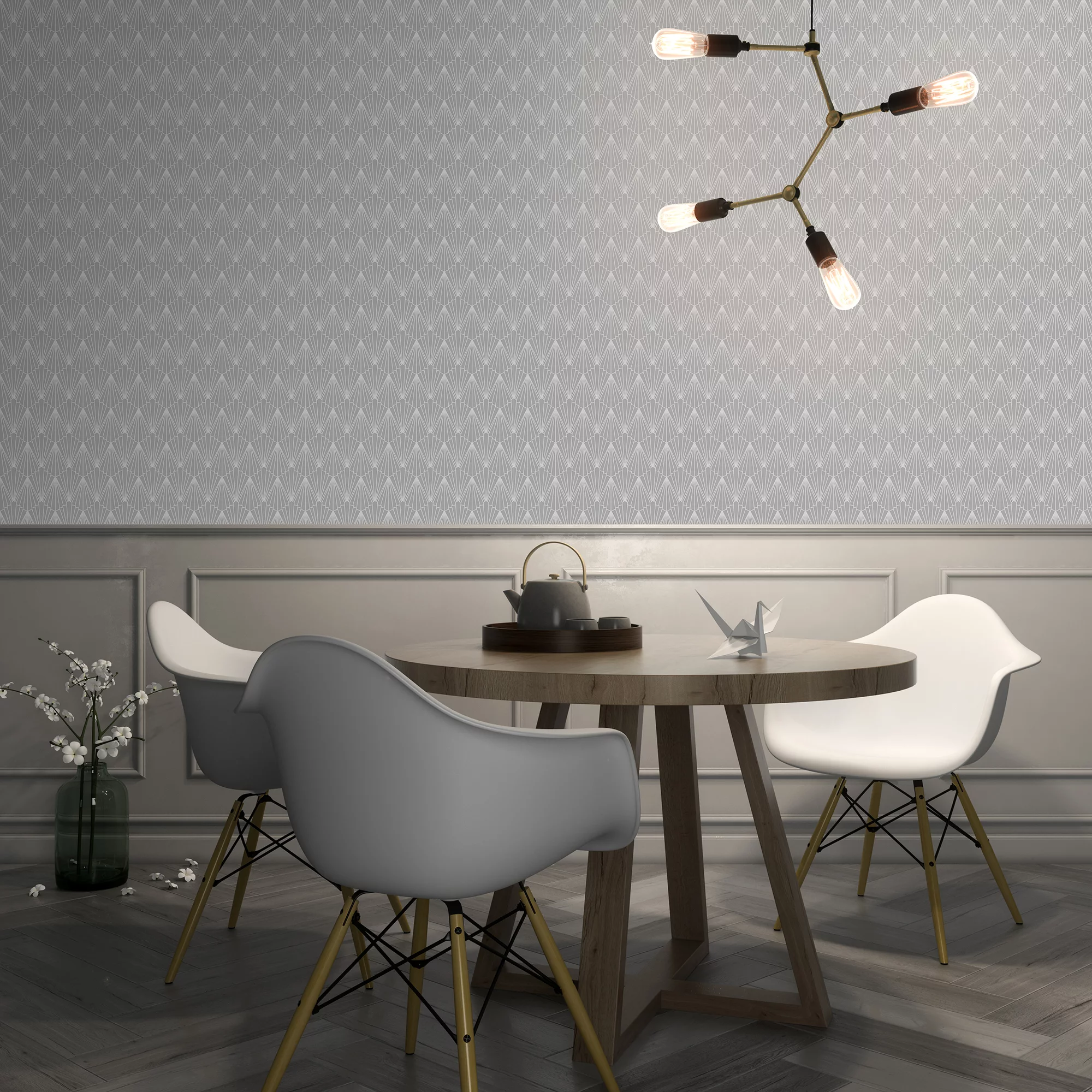 GoodHome Tiverton Grey Geometric Silver Effect Textured Wallpaper 5 GoodHome Tiverton Grey Geometric Silver Effect Textured Wallpaper - Image 3