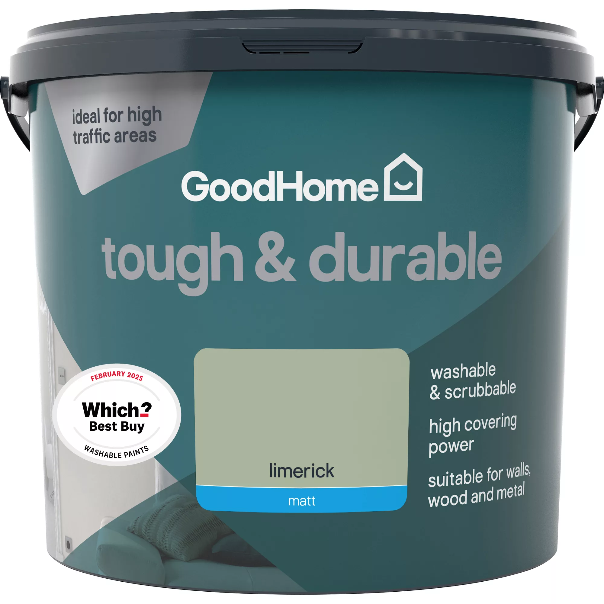 GoodHome Tough & Durable Limerick Matt Emulsion Paint, 5L 4 GoodHome Tough & Durable Limerick Matt Emulsion Paint, 5L - Image 2