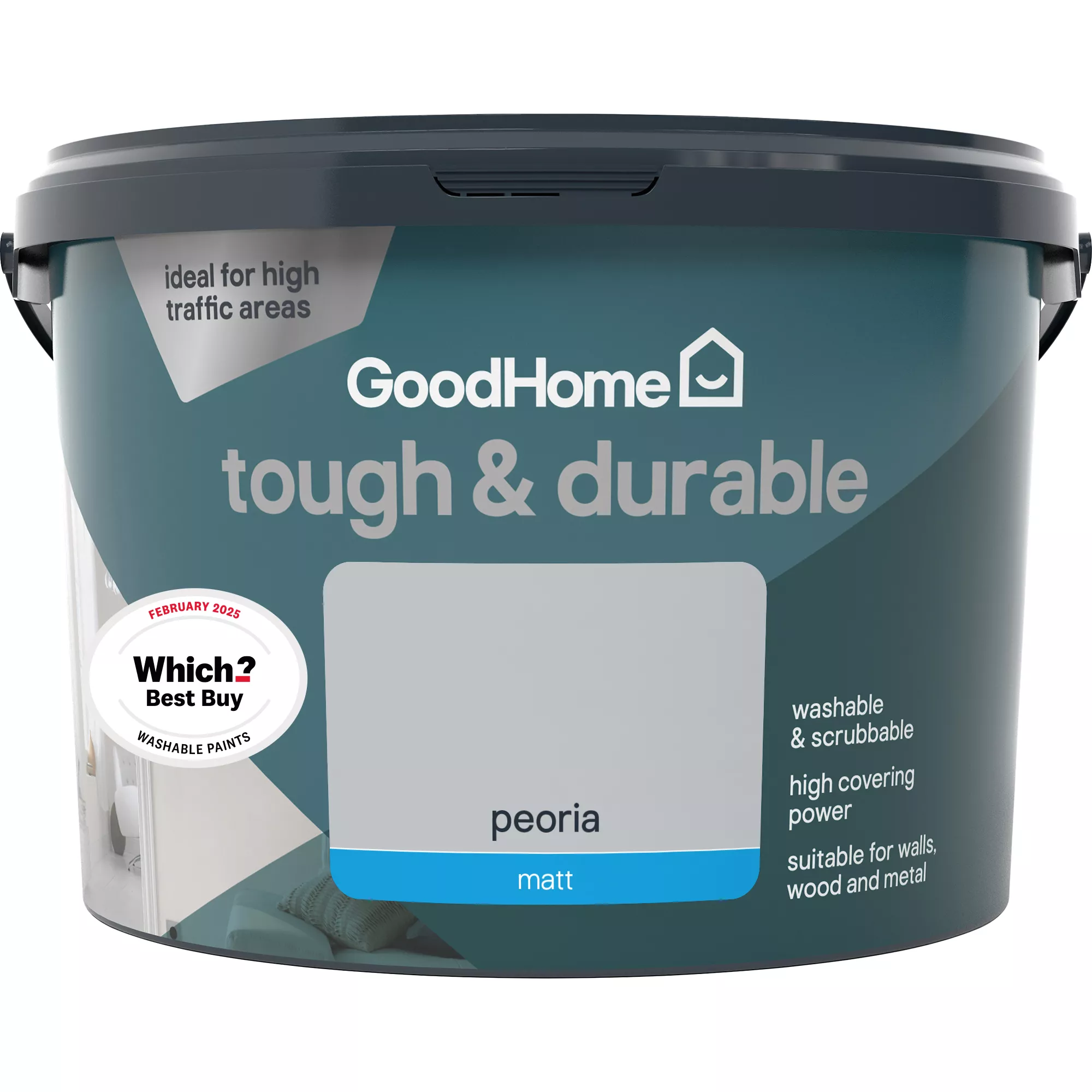 GoodHome Tough & Durable Peoria Matt Emulsion Paint, 2.5L 4 GoodHome Tough & Durable Peoria Matt Emulsion Paint, 2.5L - Image 2
