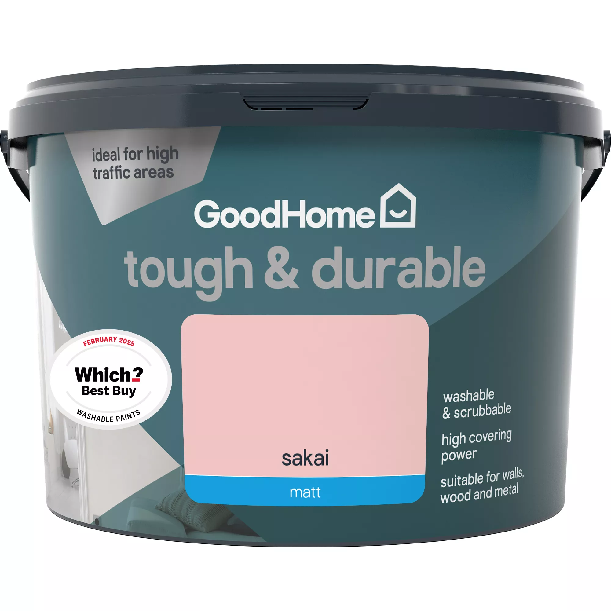 GoodHome Tough & Durable Sakai Matt Emulsion Paint, 2.5L 4 GoodHome Tough & Durable Sakai Matt Emulsion Paint, 2.5L - Image 2
