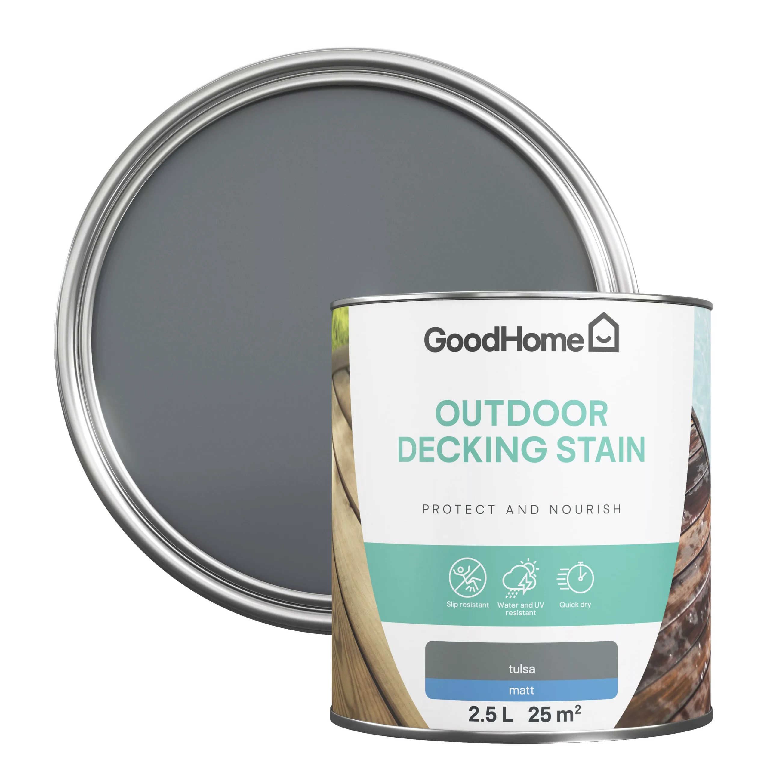 GoodHome Tulsa Matt Quick Dry Decking Wood Stain, 2.5L 3 GoodHome Tulsa Matt Quick Dry Decking Wood Stain, 2.5L