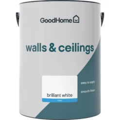 GoodHome Walls & Ceilings Brilliant White Vinyl Matt Emulsion Paint, 5L -Trade Points goodhome walls ceilings brilliant white vinyl matt emulsion paint 5l5059340232003 02c