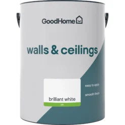 GoodHome Walls & Ceilings Brilliant White Vinyl Silk Emulsion Paint, 5L -Trade Points goodhome walls ceilings brilliant white vinyl silk emulsion paint 5l5059340232010 02c