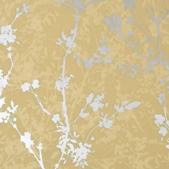 GoodHome Wavendon Yellow Sprig Silver Effect Textured Wallpaper -Trade Points goodhome wavendon yellow sprig silver effect textured wallpaper5059340410456 37c