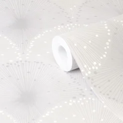 GoodHome Zamia Beige Art Deco Silver Effect Textured Wallpaper