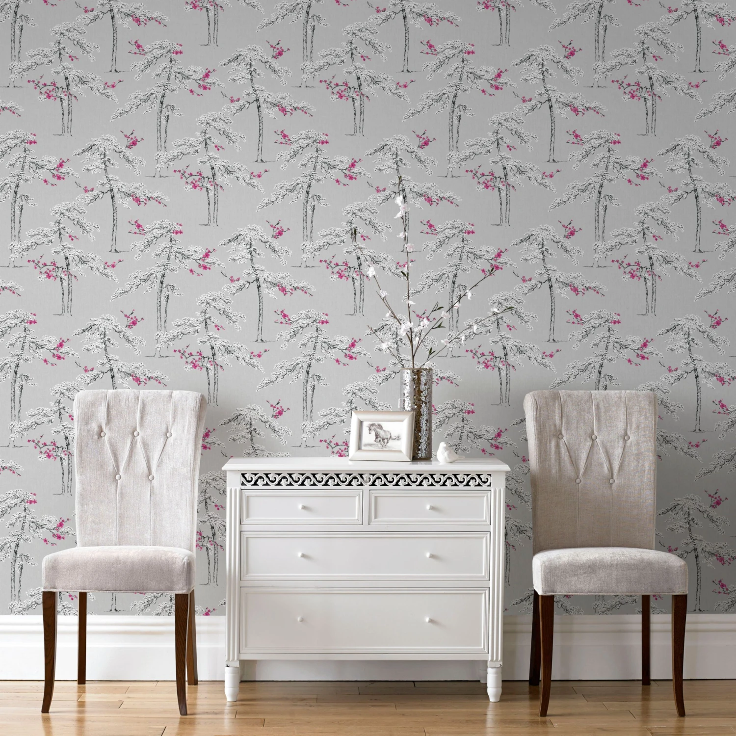 GoodHome Zumrut Grey & Plum Birds & Foliage Textured Wallpaper 6 GoodHome Zumrut Grey & Plum Birds & Foliage Textured Wallpaper - Image 4