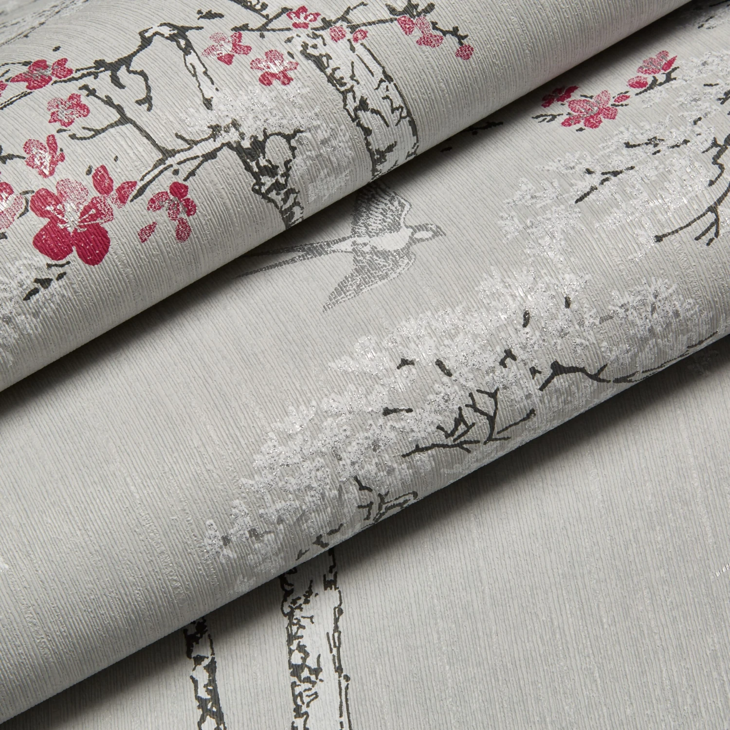 GoodHome Zumrut Grey & Plum Birds & Foliage Textured Wallpaper 4 GoodHome Zumrut Grey & Plum Birds & Foliage Textured Wallpaper - Image 2